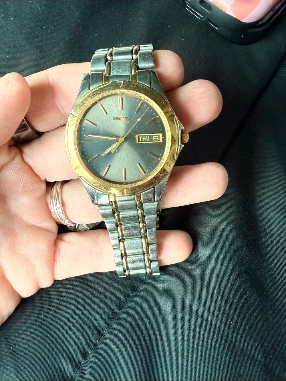 Seiko Two-Tone Silver and Gold Men's Watch with Day-Date